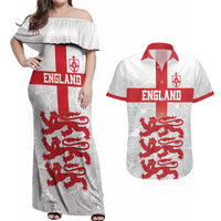 Custom England Fooball Couples Matching Off Shoulder Maxi Dress and Hawaiian Shirt The Three Lions Red Version