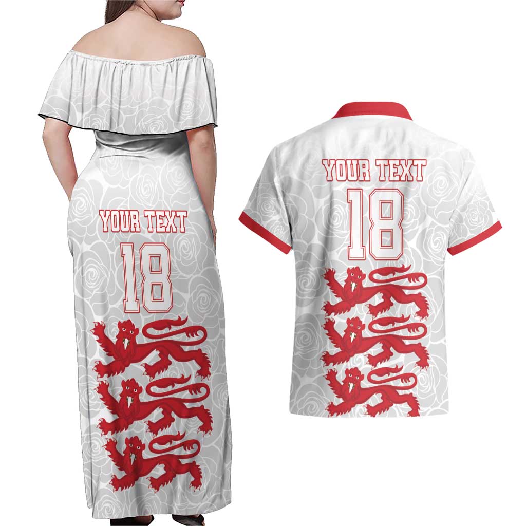 Custom England Fooball Couples Matching Off Shoulder Maxi Dress and Hawaiian Shirt The Three Lions Red Version