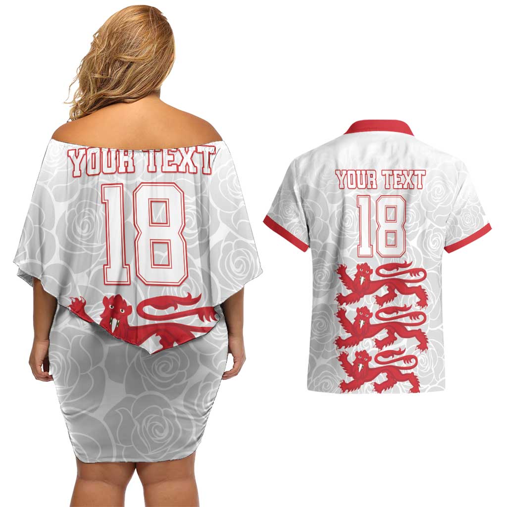 Custom England Fooball Couples Matching Off Shoulder Short Dress and Hawaiian Shirt The Three Lions Red Version