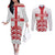 Custom England Fooball Couples Matching Off The Shoulder Long Sleeve Dress and Long Sleeve Button Shirt The Three Lions Red Version