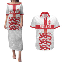 Custom England Fooball Couples Matching Puletasi and Hawaiian Shirt The Three Lions Red Version