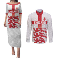 Custom England Fooball Couples Matching Puletasi and Long Sleeve Button Shirt The Three Lions Red Version
