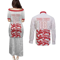 Custom England Fooball Couples Matching Puletasi and Long Sleeve Button Shirt The Three Lions Red Version