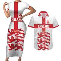 Custom England Fooball Couples Matching Short Sleeve Bodycon Dress and Hawaiian Shirt The Three Lions Red Version