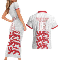 Custom England Fooball Couples Matching Short Sleeve Bodycon Dress and Hawaiian Shirt The Three Lions Red Version