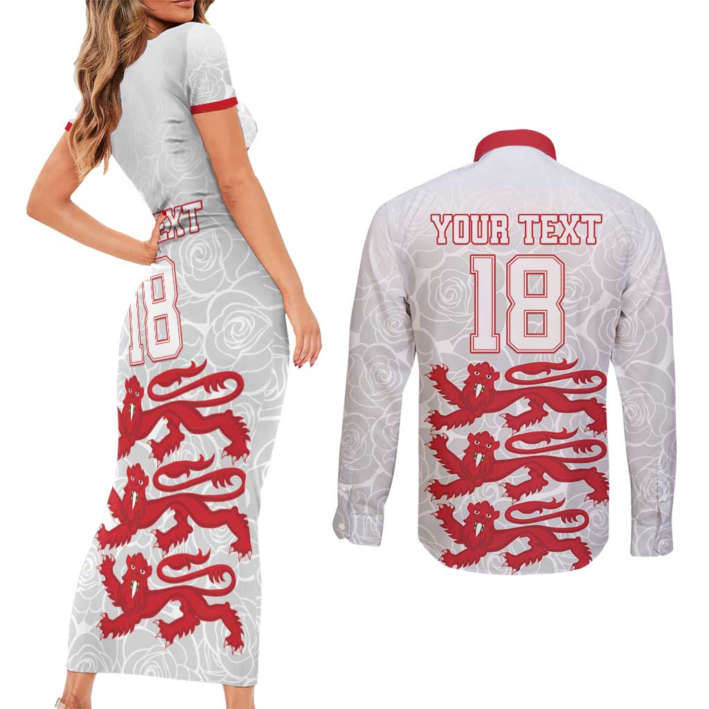 Custom England Fooball Couples Matching Short Sleeve Bodycon Dress and Long Sleeve Button Shirt The Three Lions Red Version