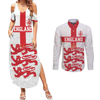 Custom England Fooball Couples Matching Summer Maxi Dress and Long Sleeve Button Shirt The Three Lions Red Version