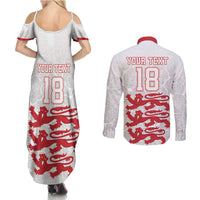 Custom England Fooball Couples Matching Summer Maxi Dress and Long Sleeve Button Shirt The Three Lions Red Version