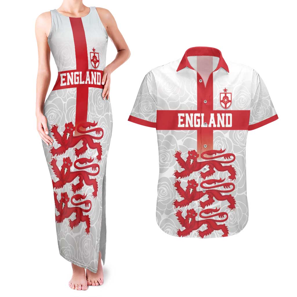 Custom England Fooball Couples Matching Tank Maxi Dress and Hawaiian Shirt The Three Lions Red Version
