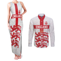 Custom England Fooball Couples Matching Tank Maxi Dress and Long Sleeve Button Shirt The Three Lions Red Version