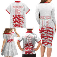 Custom England Fooball Family Matching Long Sleeve Bodycon Dress and Hawaiian Shirt The Three Lions Red Version