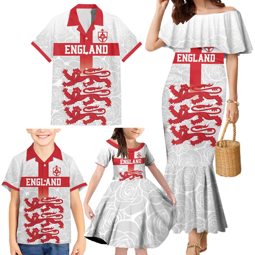 Custom England Fooball Family Matching Mermaid Dress and Hawaiian Shirt The Three Lions Red Version