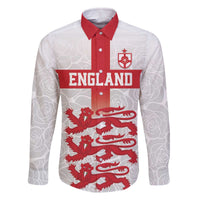 Custom England Fooball Family Matching Off The Shoulder Long Sleeve Dress and Hawaiian Shirt The Three Lions Red Version