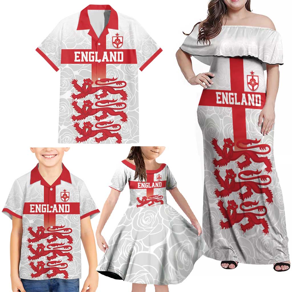 Custom England Fooball Family Matching Off Shoulder Maxi Dress and Hawaiian Shirt The Three Lions Red Version