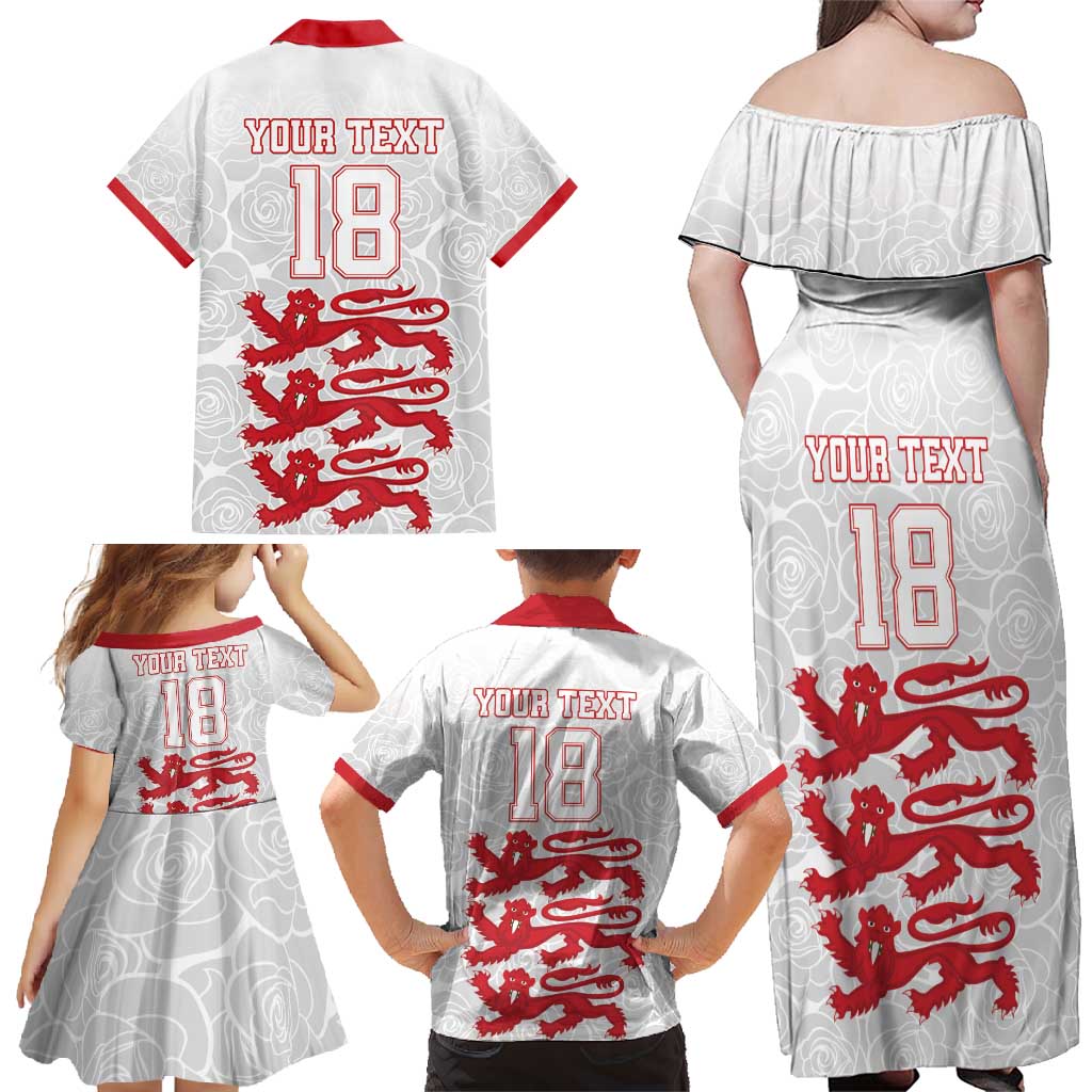 Custom England Fooball Family Matching Off Shoulder Maxi Dress and Hawaiian Shirt The Three Lions Red Version