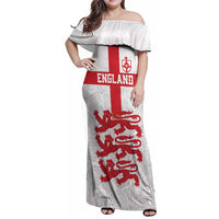 Custom England Fooball Family Matching Off Shoulder Maxi Dress and Hawaiian Shirt The Three Lions Red Version