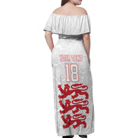 Custom England Fooball Family Matching Off Shoulder Maxi Dress and Hawaiian Shirt The Three Lions Red Version