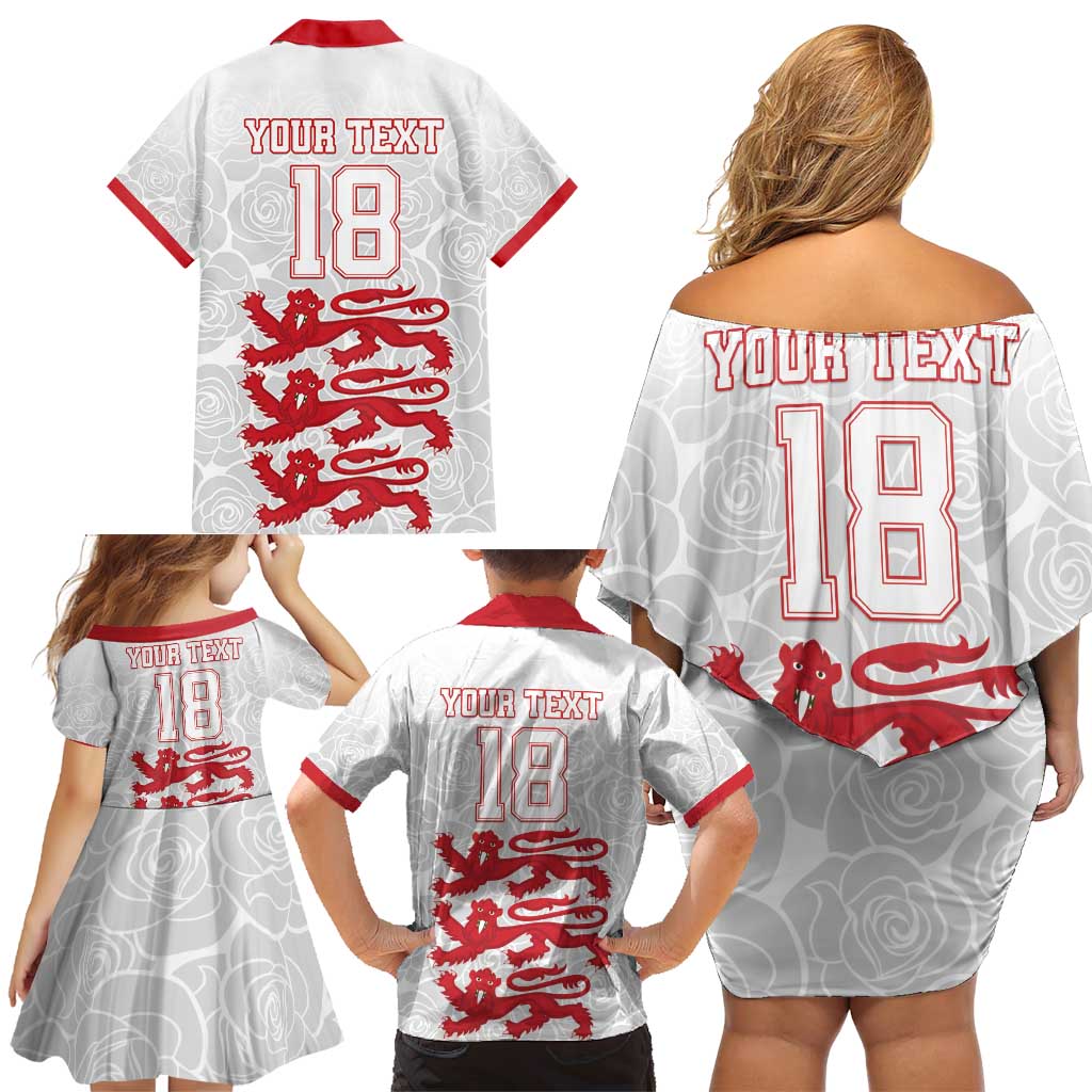 Custom England Fooball Family Matching Off Shoulder Short Dress and Hawaiian Shirt The Three Lions Red Version