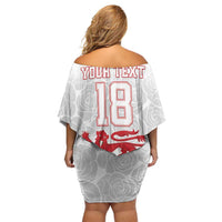 Custom England Fooball Family Matching Off Shoulder Short Dress and Hawaiian Shirt The Three Lions Red Version