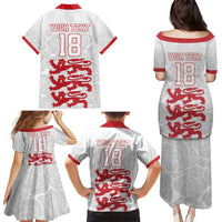 Custom England Fooball Family Matching Puletasi and Hawaiian Shirt The Three Lions Red Version