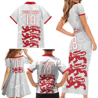 Custom England Fooball Family Matching Short Sleeve Bodycon Dress and Hawaiian Shirt The Three Lions Red Version