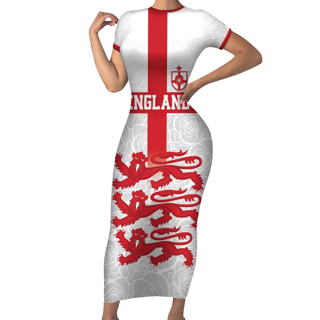 Custom England Fooball Family Matching Short Sleeve Bodycon Dress and Hawaiian Shirt The Three Lions Red Version