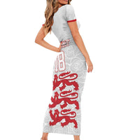 Custom England Fooball Family Matching Short Sleeve Bodycon Dress and Hawaiian Shirt The Three Lions Red Version