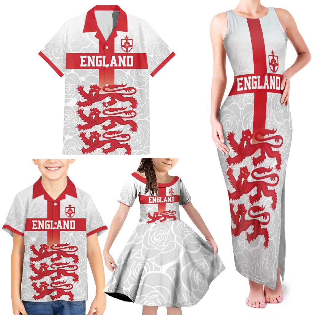 Custom England Fooball Family Matching Tank Maxi Dress and Hawaiian Shirt The Three Lions Red Version