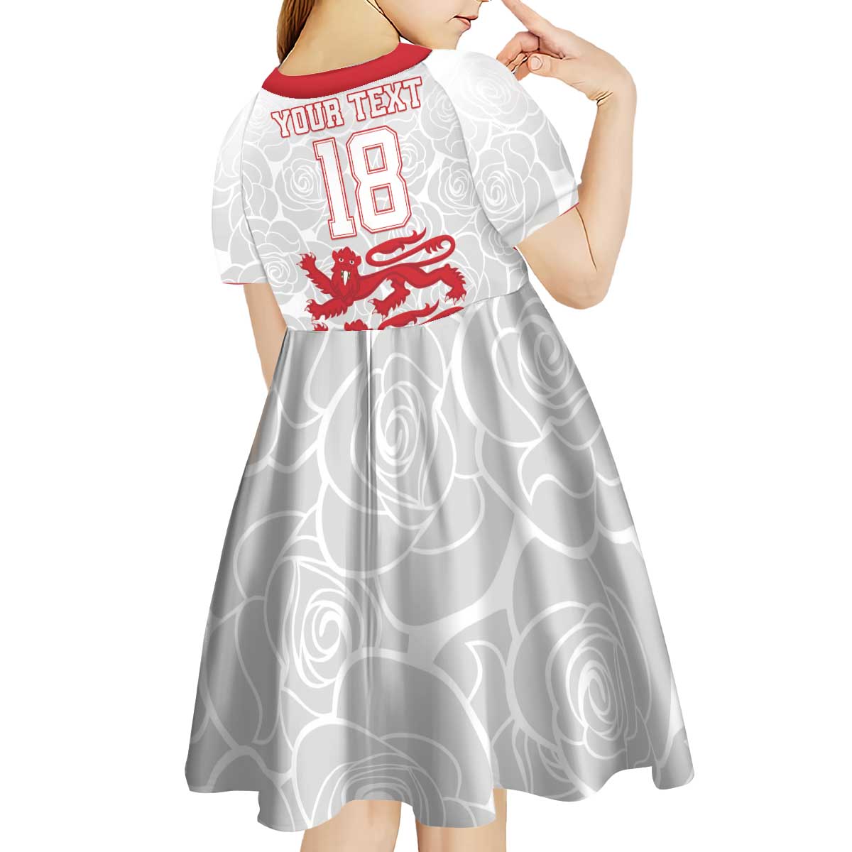 Custom England Fooball Kid Short Sleeve Dress The Three Lions Red Version