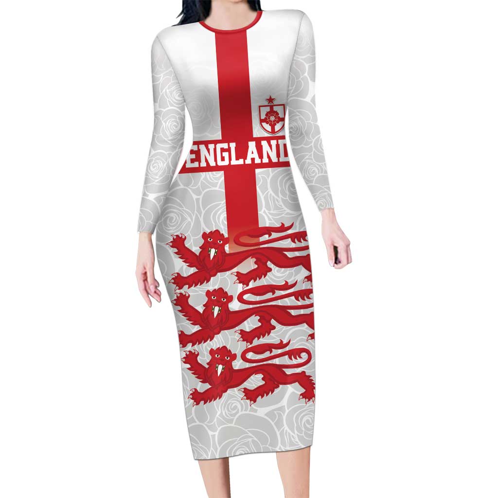 Custom England Fooball Long Sleeve Bodycon Dress The Three Lions Red Version