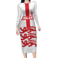Custom England Fooball Long Sleeve Bodycon Dress The Three Lions Red Version
