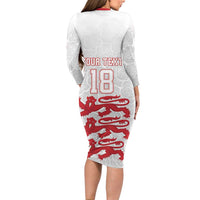 Custom England Fooball Long Sleeve Bodycon Dress The Three Lions Red Version