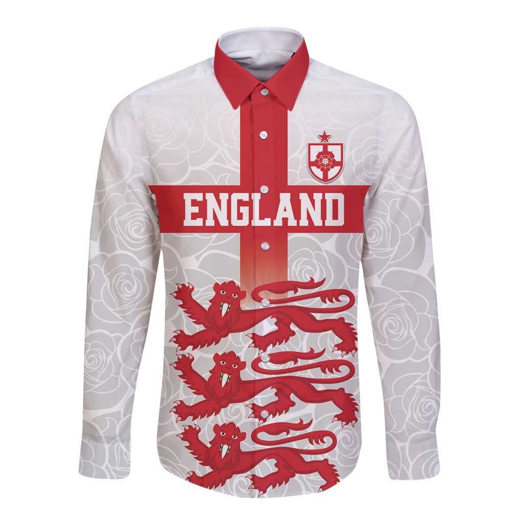 Custom England Fooball Long Sleeve Button Shirt The Three Lions Red Version