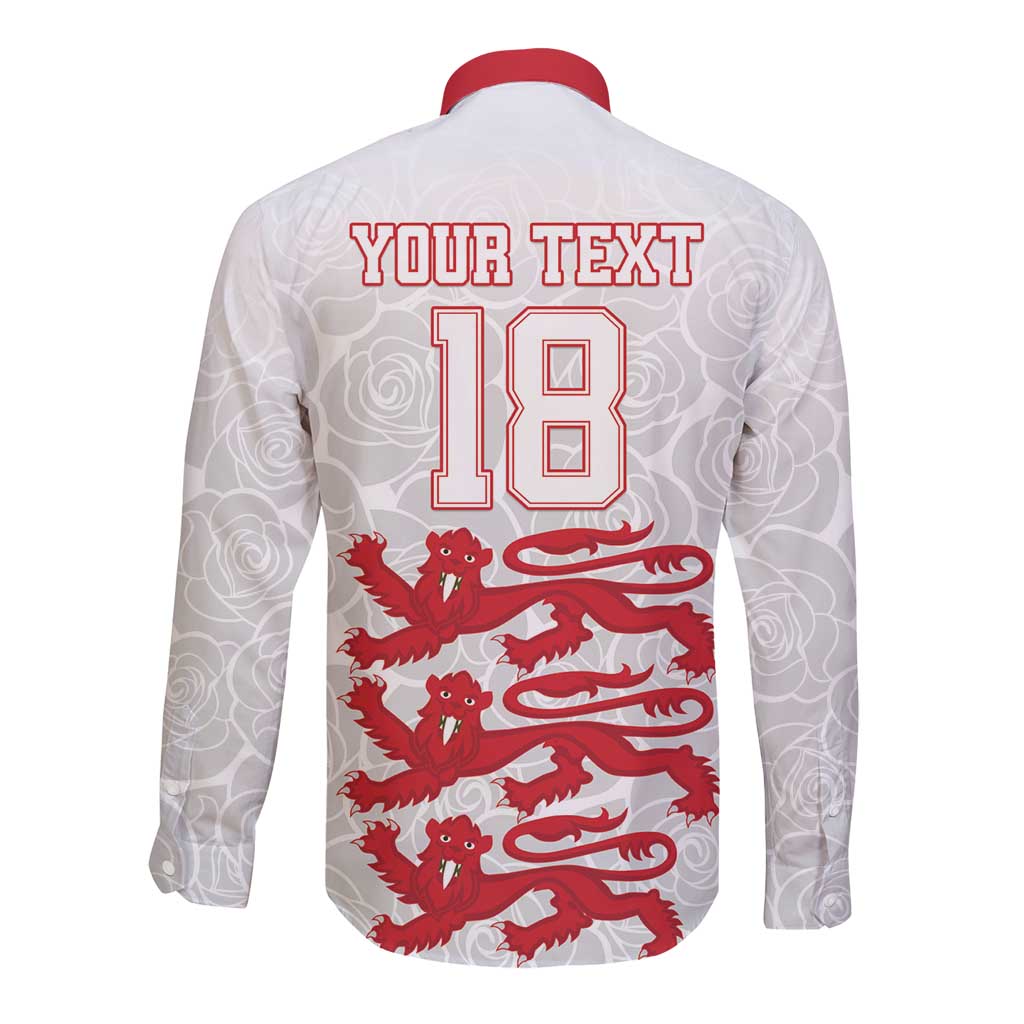 Custom England Fooball Long Sleeve Button Shirt The Three Lions Red Version