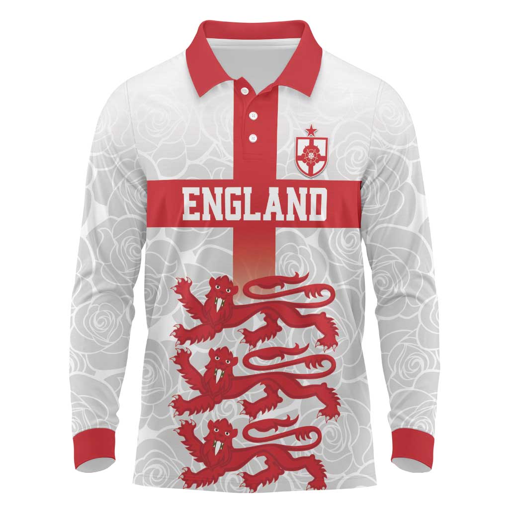Custom England Fooball Long Sleeve Polo Shirt The Three Lions Red Version