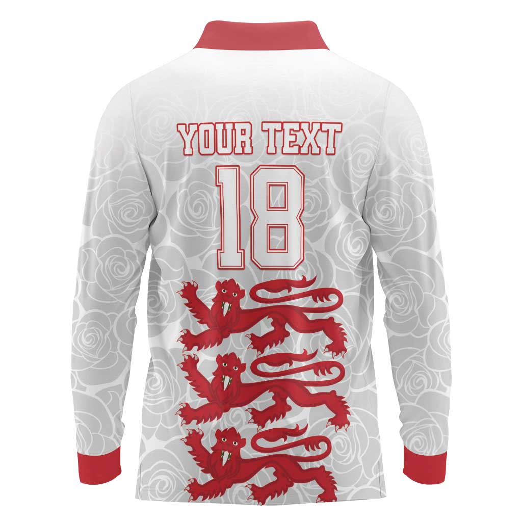 Custom England Fooball Long Sleeve Polo Shirt The Three Lions Red Version