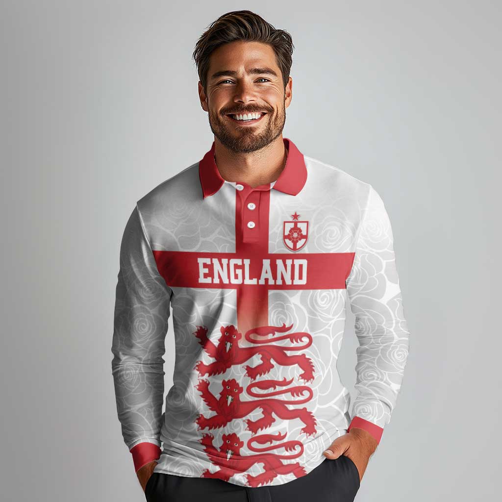 Custom England Fooball Long Sleeve Polo Shirt The Three Lions Red Version