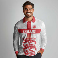 Custom England Fooball Long Sleeve Polo Shirt The Three Lions Red Version