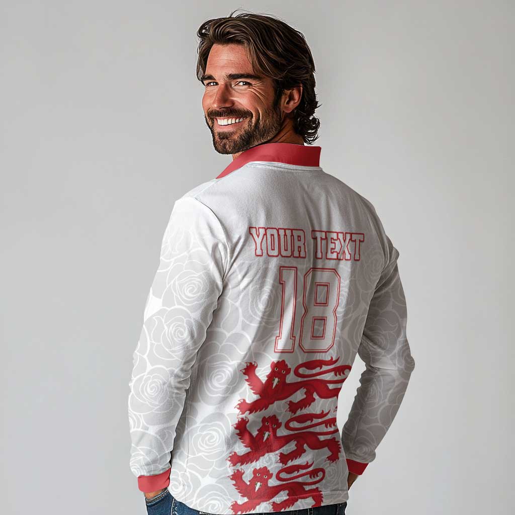 Custom England Fooball Long Sleeve Polo Shirt The Three Lions Red Version