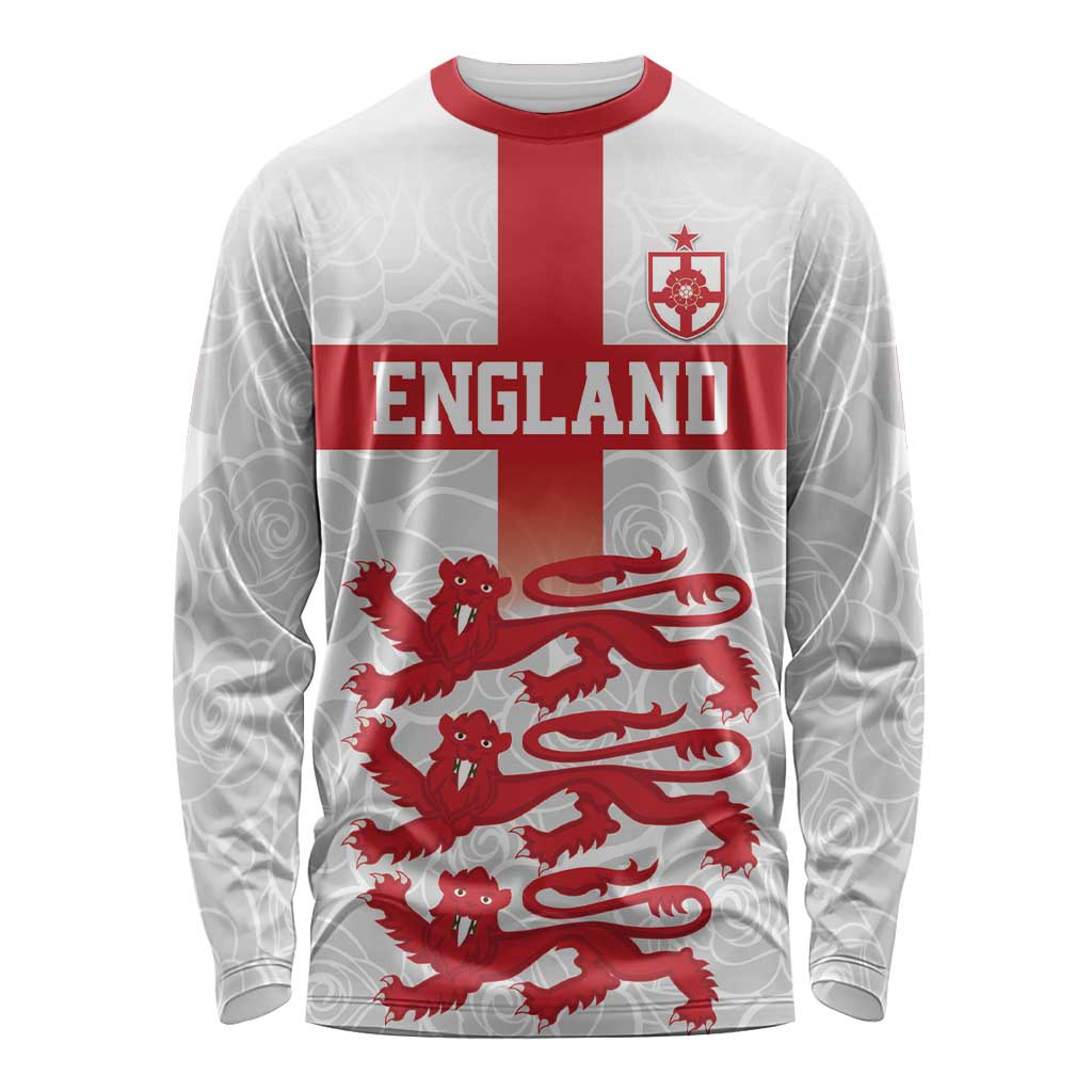 Custom England Fooball Long Sleeve Shirt The Three Lions Red Version