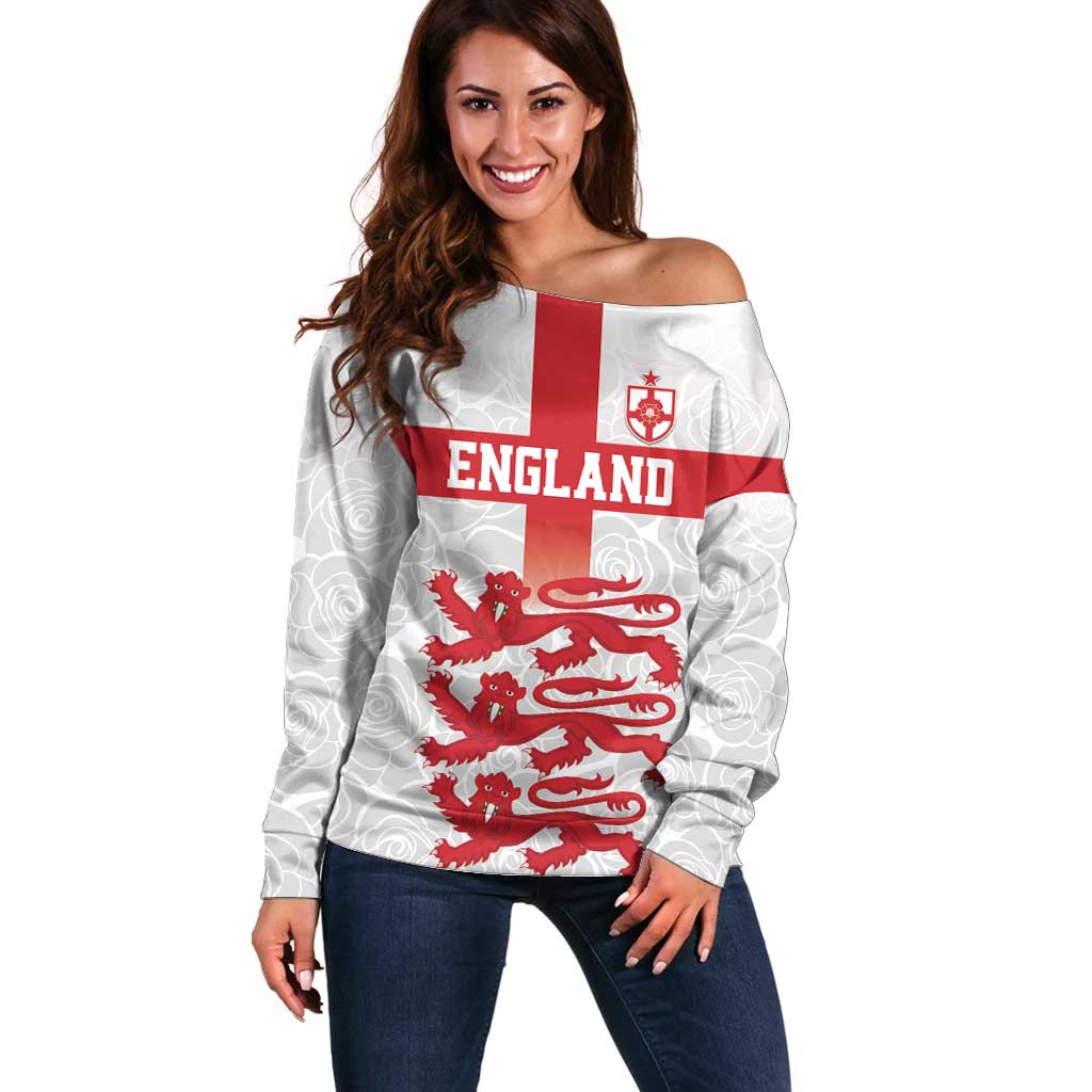 Custom England Fooball Off Shoulder Sweater The Three Lions Red Version