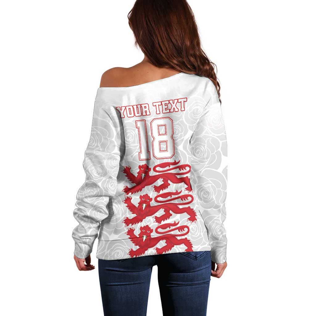 Custom England Fooball Off Shoulder Sweater The Three Lions Red Version
