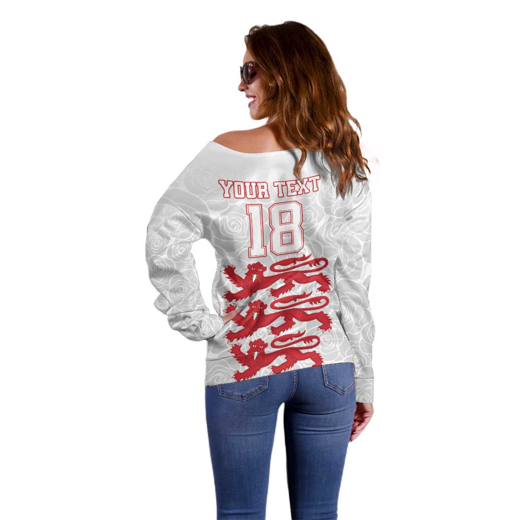 Custom England Fooball Off Shoulder Sweater The Three Lions Red Version