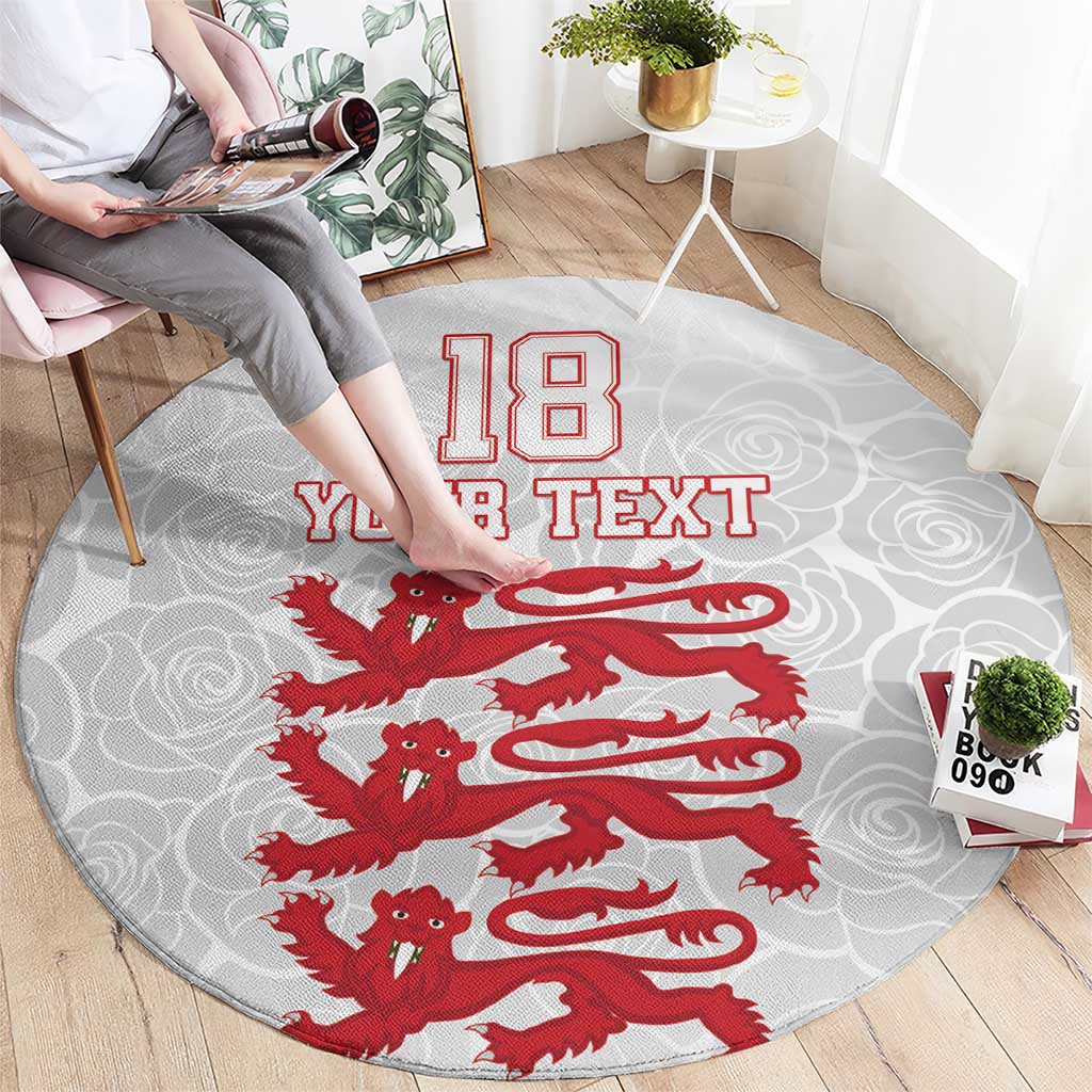 Custom England Fooball Round Carpet The Three Lions Red Version
