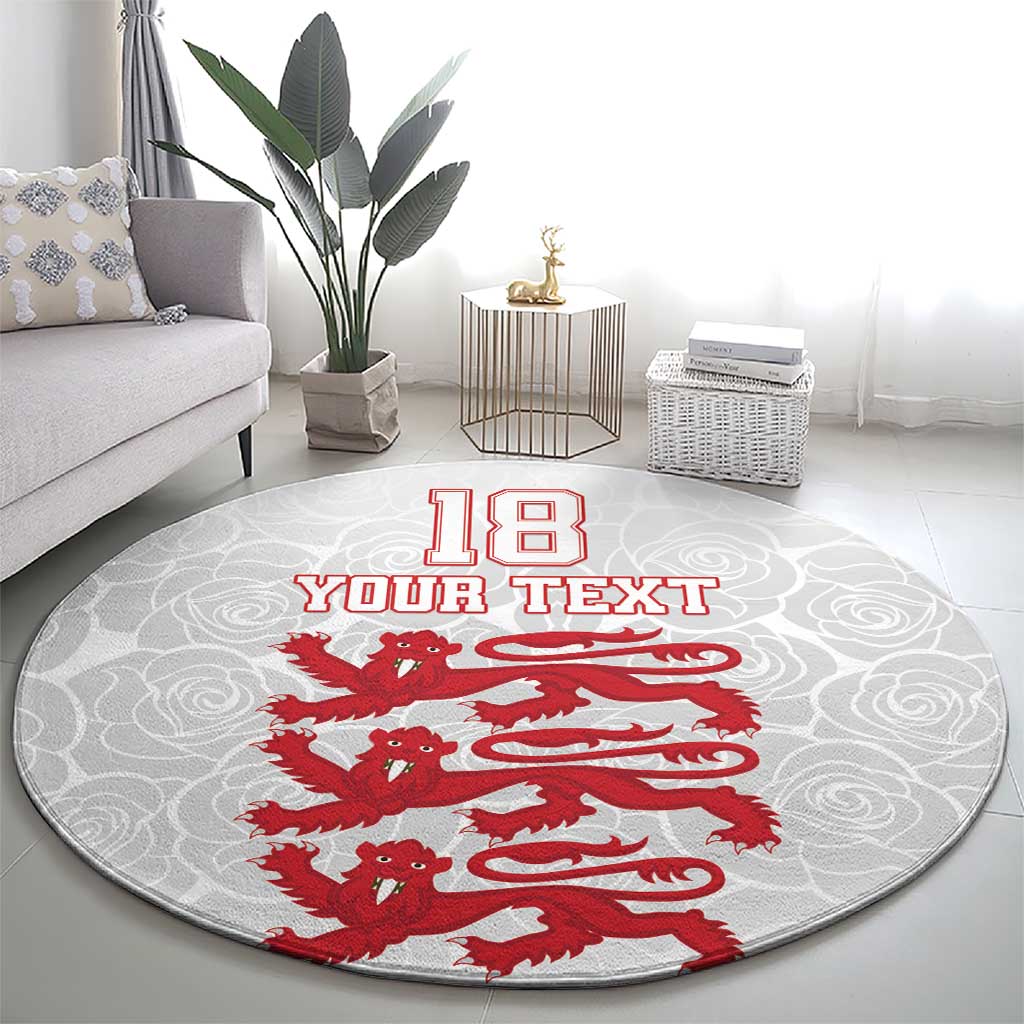 Custom England Fooball Round Carpet The Three Lions Red Version