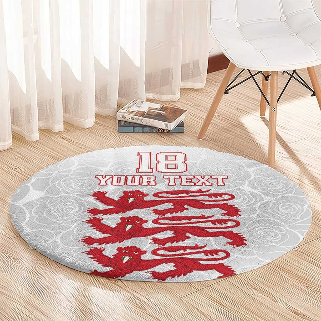 Custom England Fooball Round Carpet The Three Lions Red Version