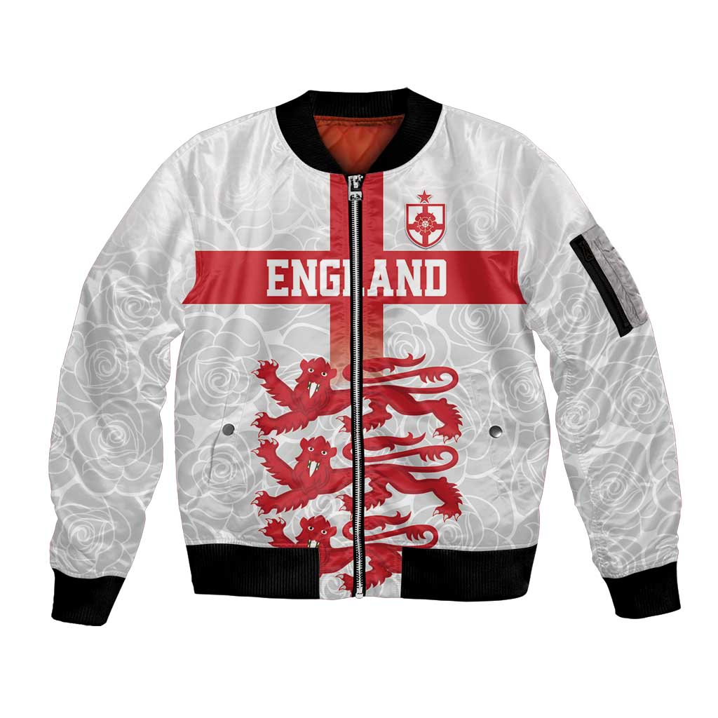 Custom England Fooball Sleeve Zip Bomber Jacket The Three Lions Red Version