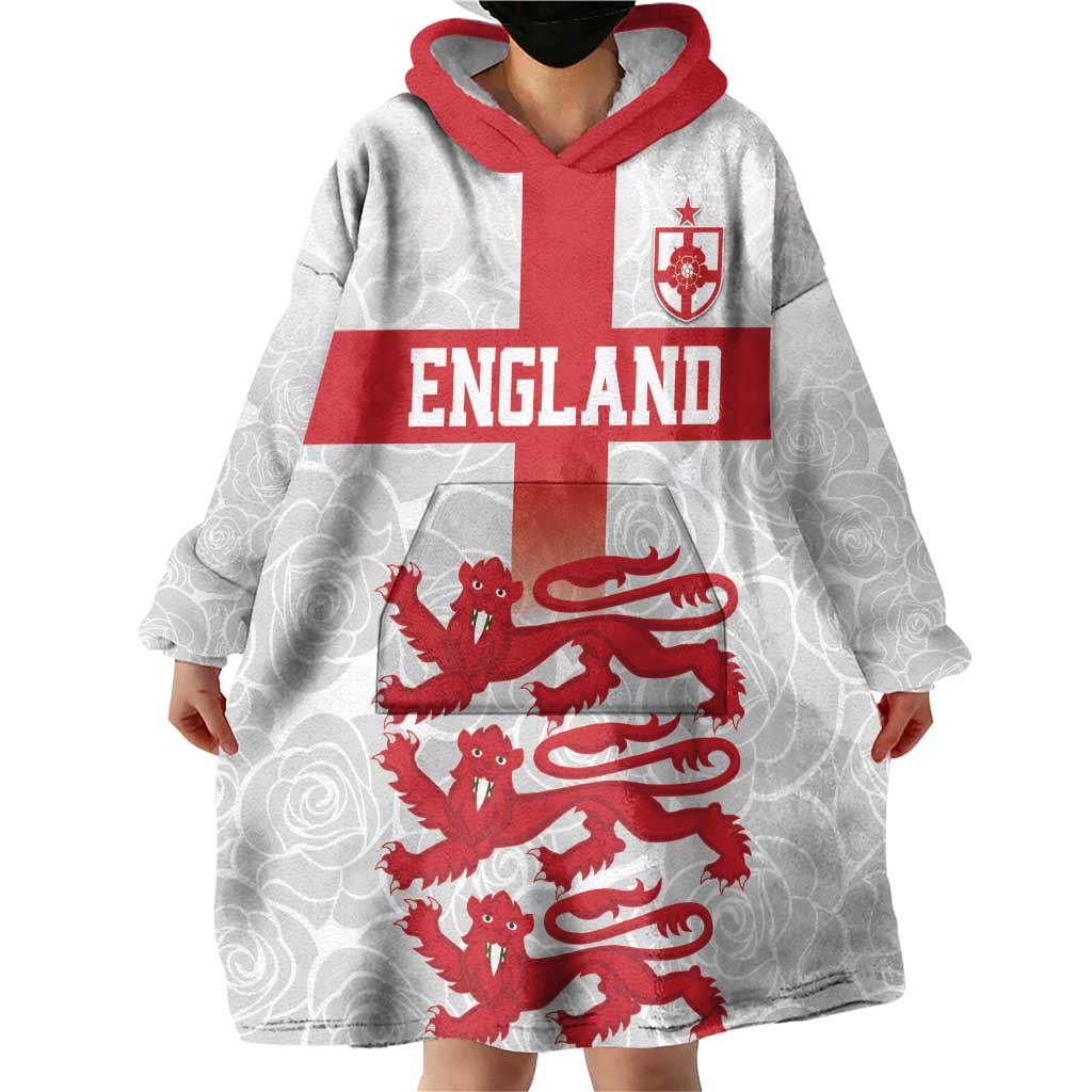 Custom England Fooball Wearable Blanket Hoodie The Three Lions Red Version