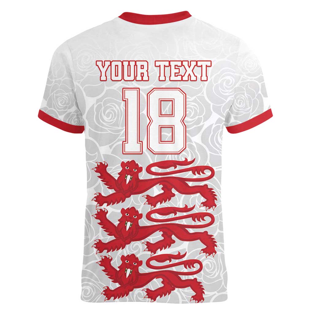 Custom England Fooball Women V-Neck T-Shirt The Three Lions Red Version