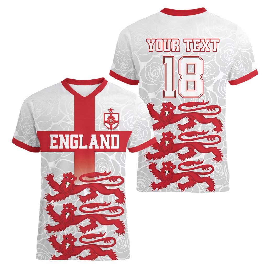 Custom England Fooball Women V-Neck T-Shirt The Three Lions Red Version
